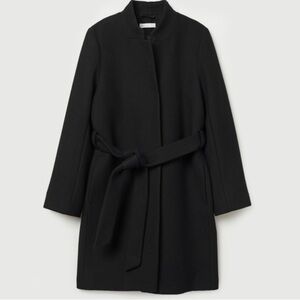 H&M Petite Black Belted Wool Blend Coat